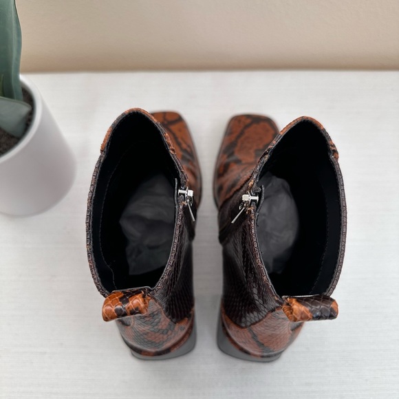 Violeta Brown/Tan Snake Skin Leather Heeled Zip Ankle Boots Women’s EU38 US7 - Picture 11 of 14